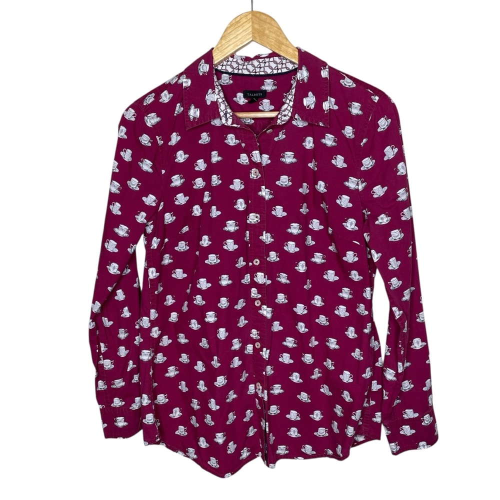 Talbots Burgundy Tea Time Button Front Shirt Tea … - image 3